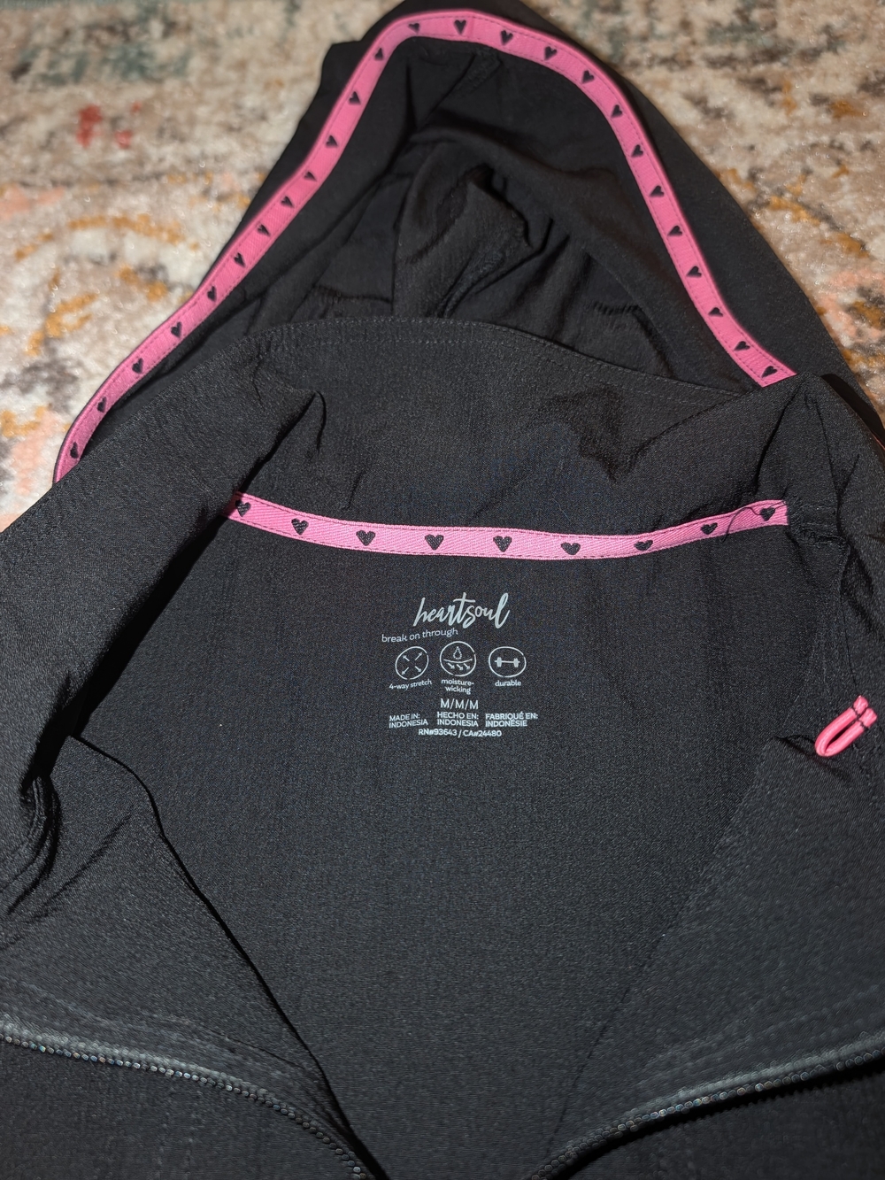 HeartSoul Women's M Black Hooded Scrub Jacket Pink Trim Snap Hood Work
